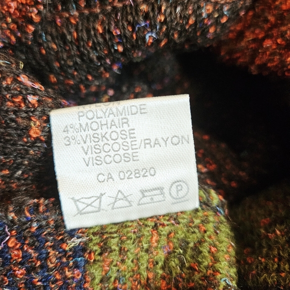 Vintage 70s Checkerboard Boucle Knit Vest Green, Blue, Orange Small - Picture 7 of 11